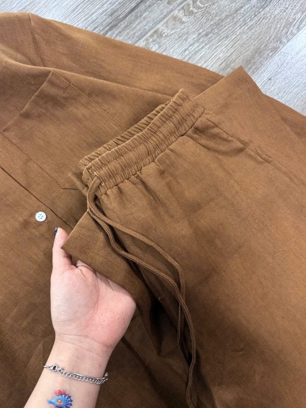 Only Brown Wide-Leg Drawstring Pants - Picture 2 of 4